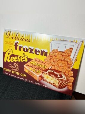 Reese’s Peanut Butter Cups Retro Tin Metal Sign Vintage Style 1999 Hershey